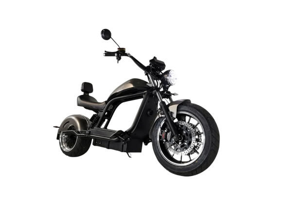 E-Chopper HL 6.0 Phantom in Titanium Steel (grau) – Schrägansicht, Elektro Chopper mit 45Ah Akku