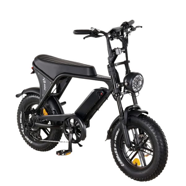 E-Fatbike V8 Mini Schwarz – stylisches Elektro-Fatbike mit Frontlicht und Ballonreifen