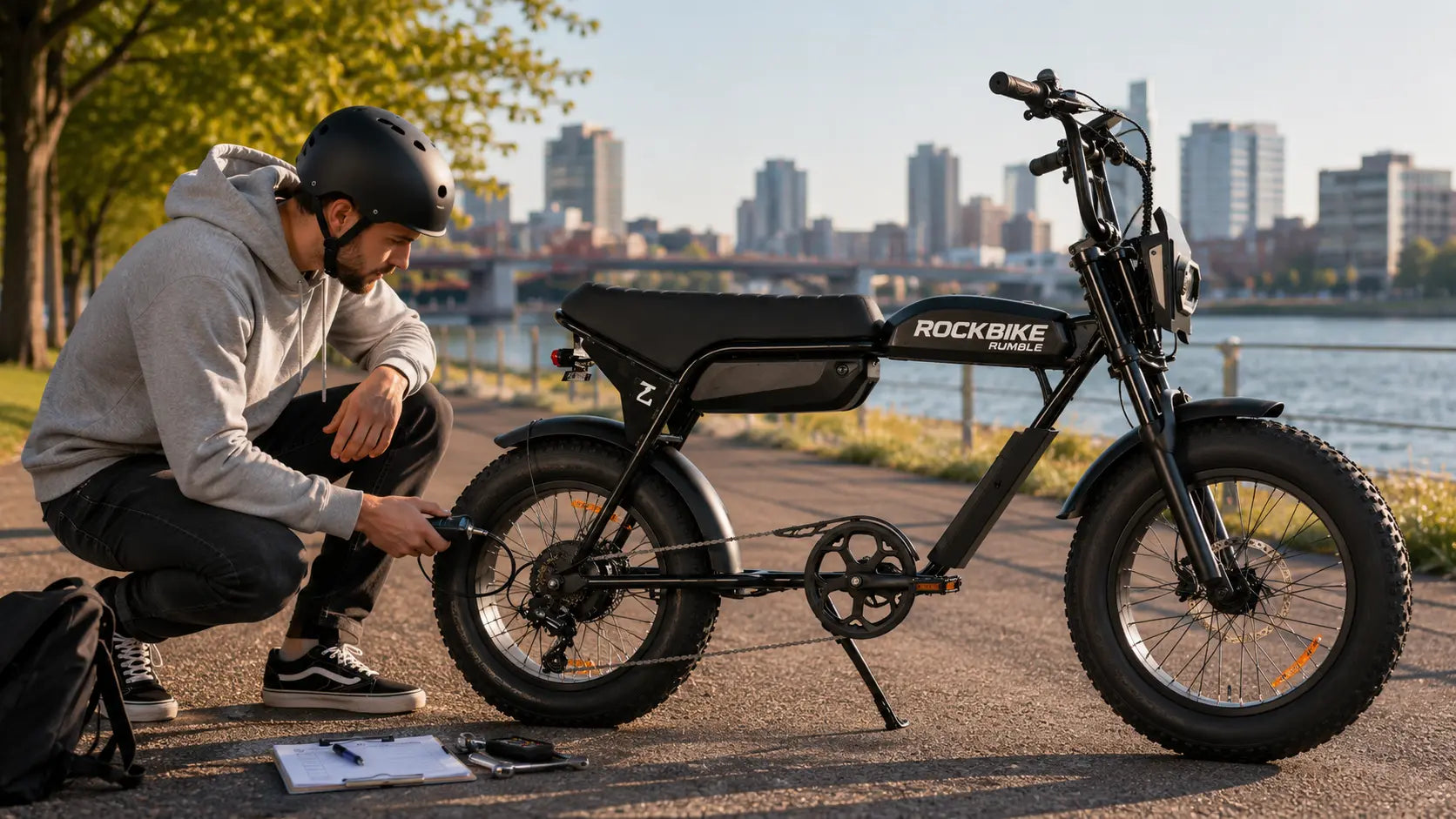 Fahrer prüft das Rockbike Rumble anhand wichtiger E-Fatbike-Kaufkriterien