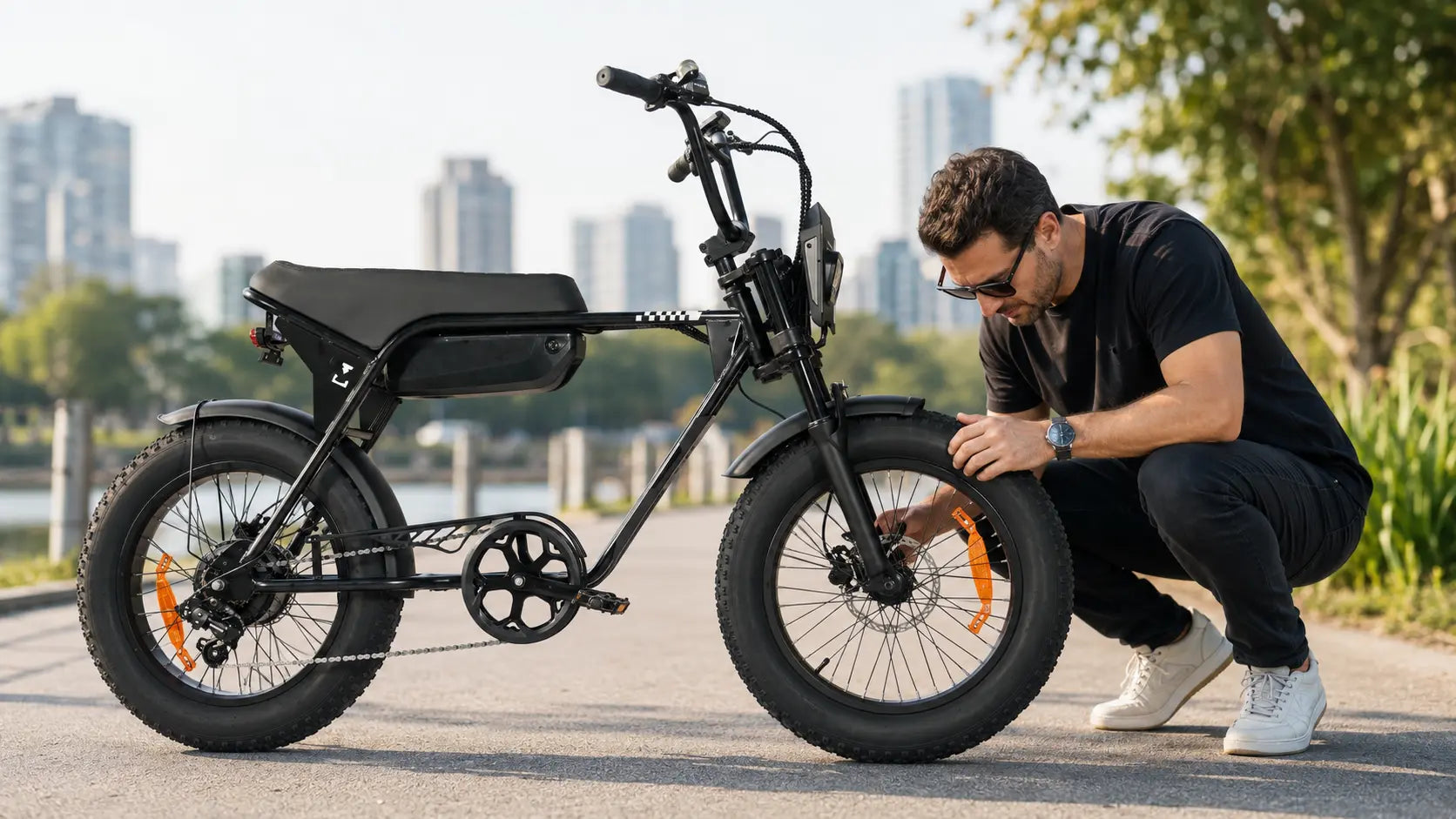 Käufer prüft die Qualität des Rockbike Rumble E-Fatbikes