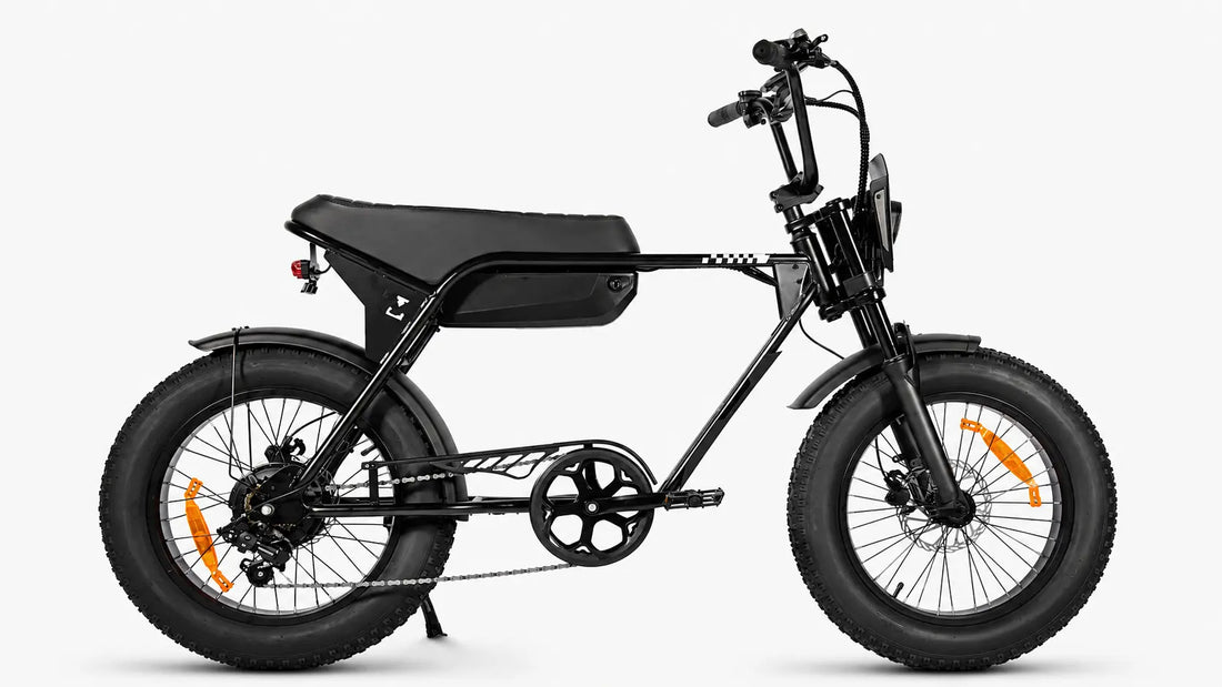 Schwarzes Rockbike Rumble 20 Zoll E-Fatbike in Seitenansicht