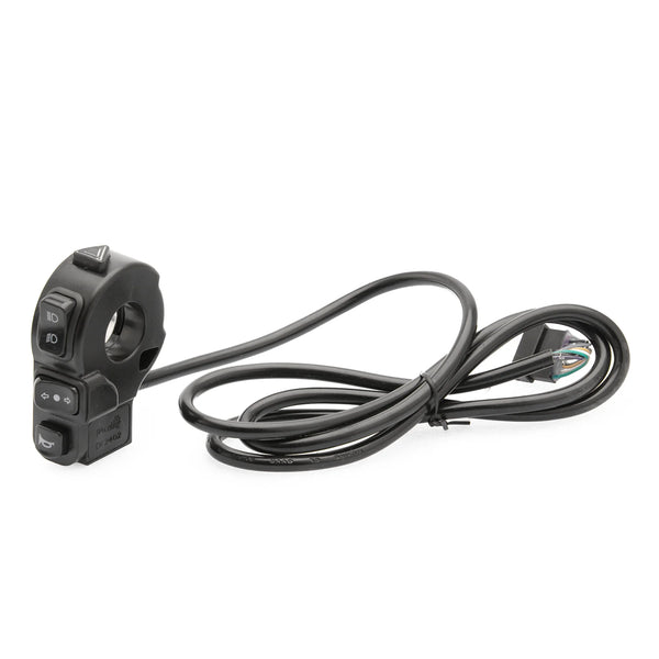 Detailaufnahme der Bedienelemente am E-Chopper Kombischalter – Hupe, Licht, Blinker