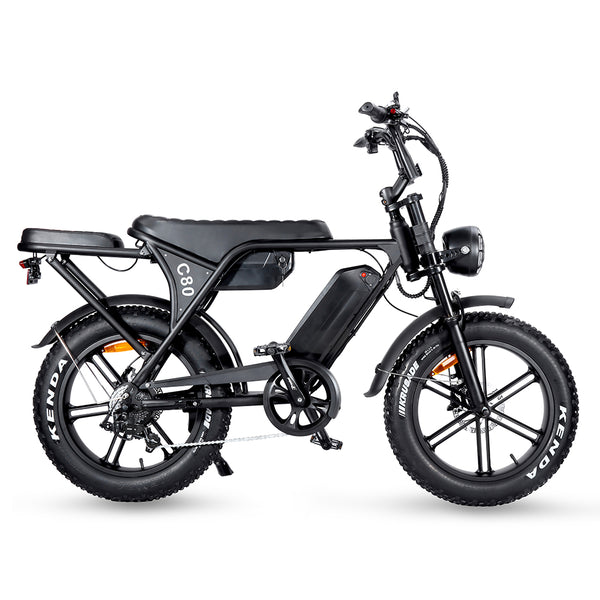 E-Fatbike V8 Max in schwarz 20 Zoll Reifen mit LED Scheinwerfer Chopper Bike