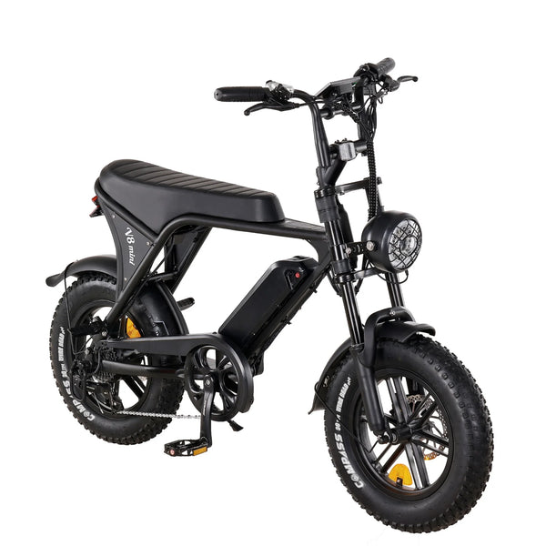 E-Fatbike V8 Mini Schwarz – stylisches Elektro-Fatbike mit Frontlicht und Ballonreifen